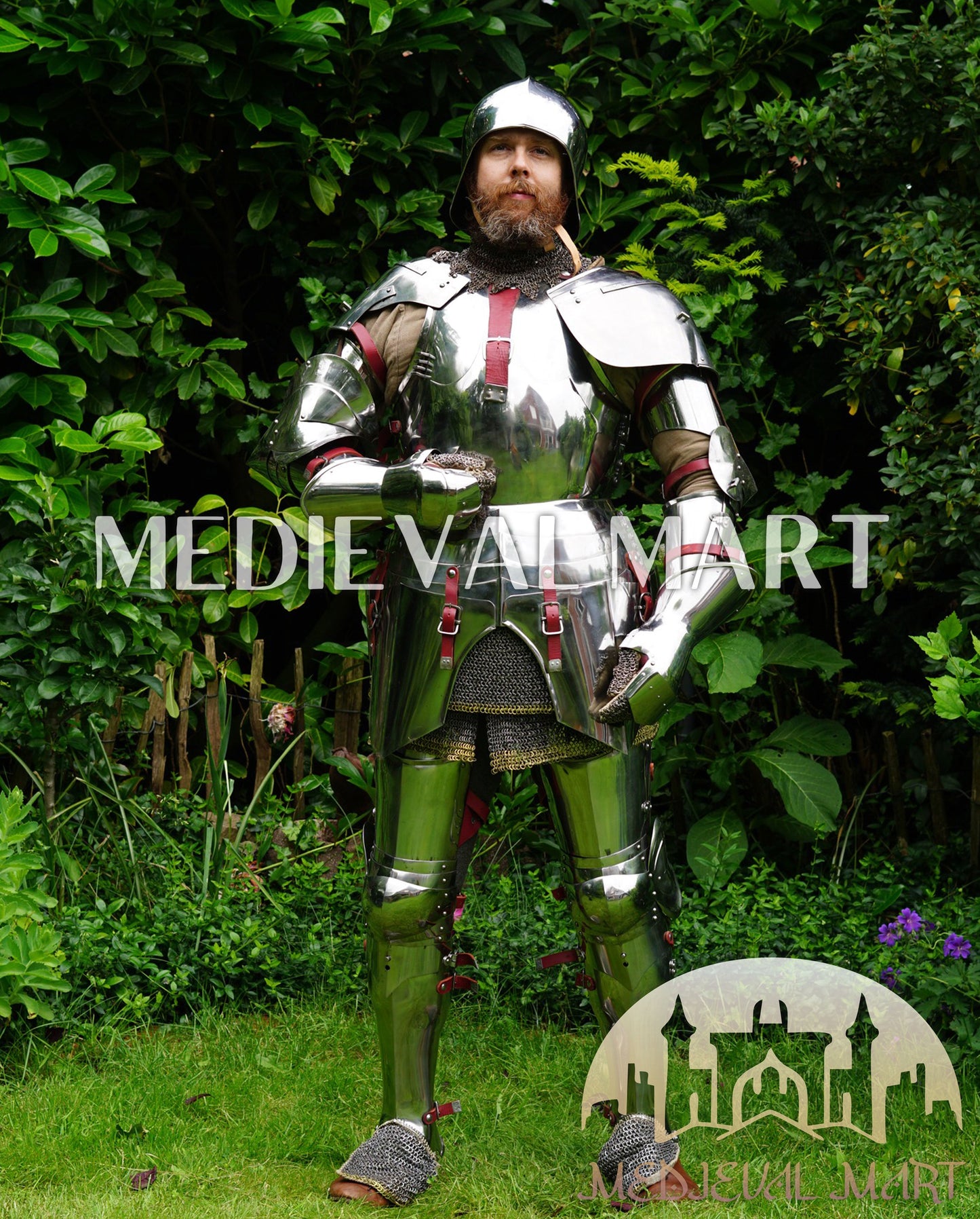 MEDIEVALMART 15th Century Gothic Parade Knight Armor | Late Medieva Full Plate Chainmail Suit for Reenactment