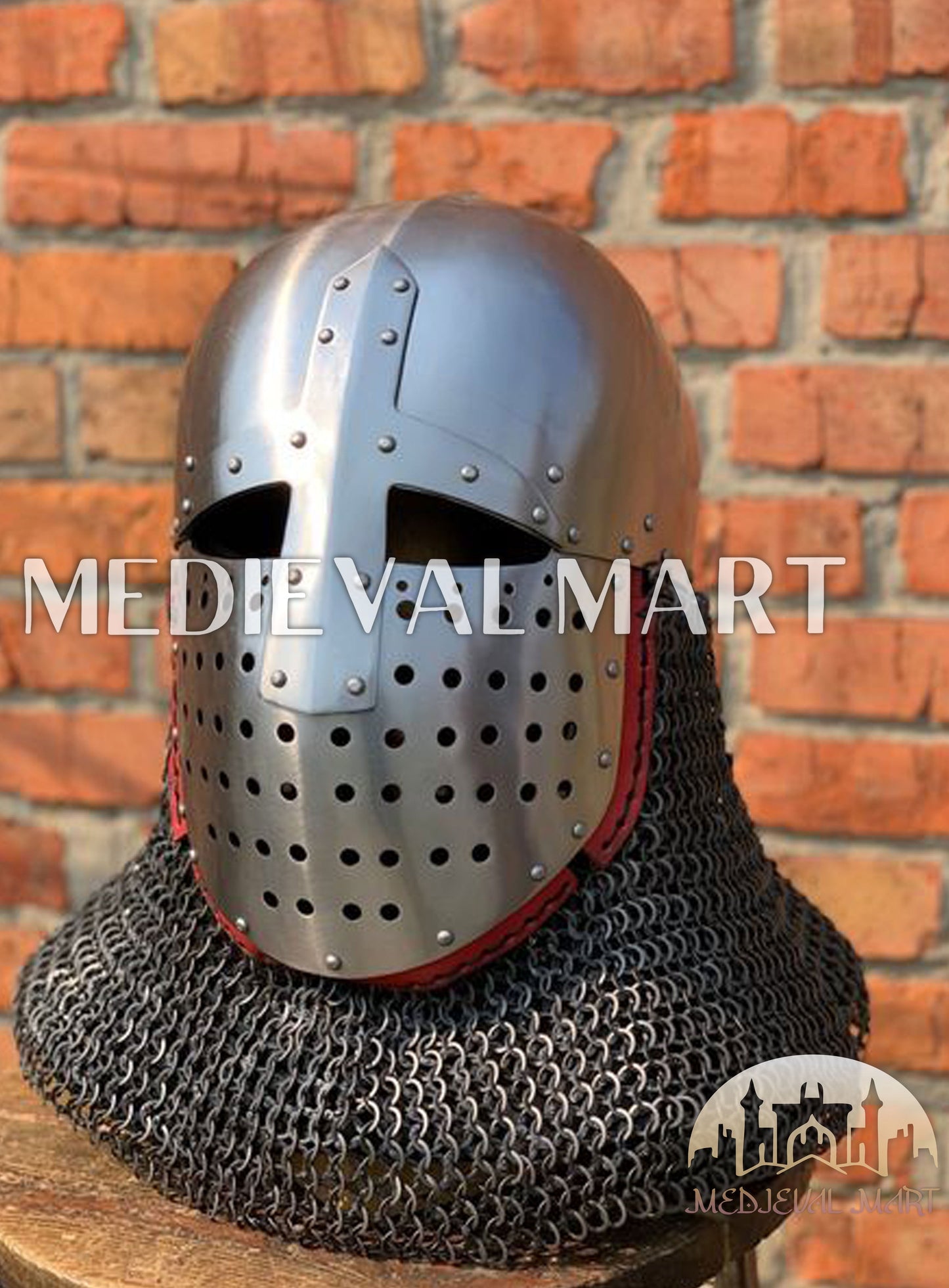 MEDIEVALMART 14th-Century Limited Collection "Wolf Ribs" & "Norman" Bacinet Helmet