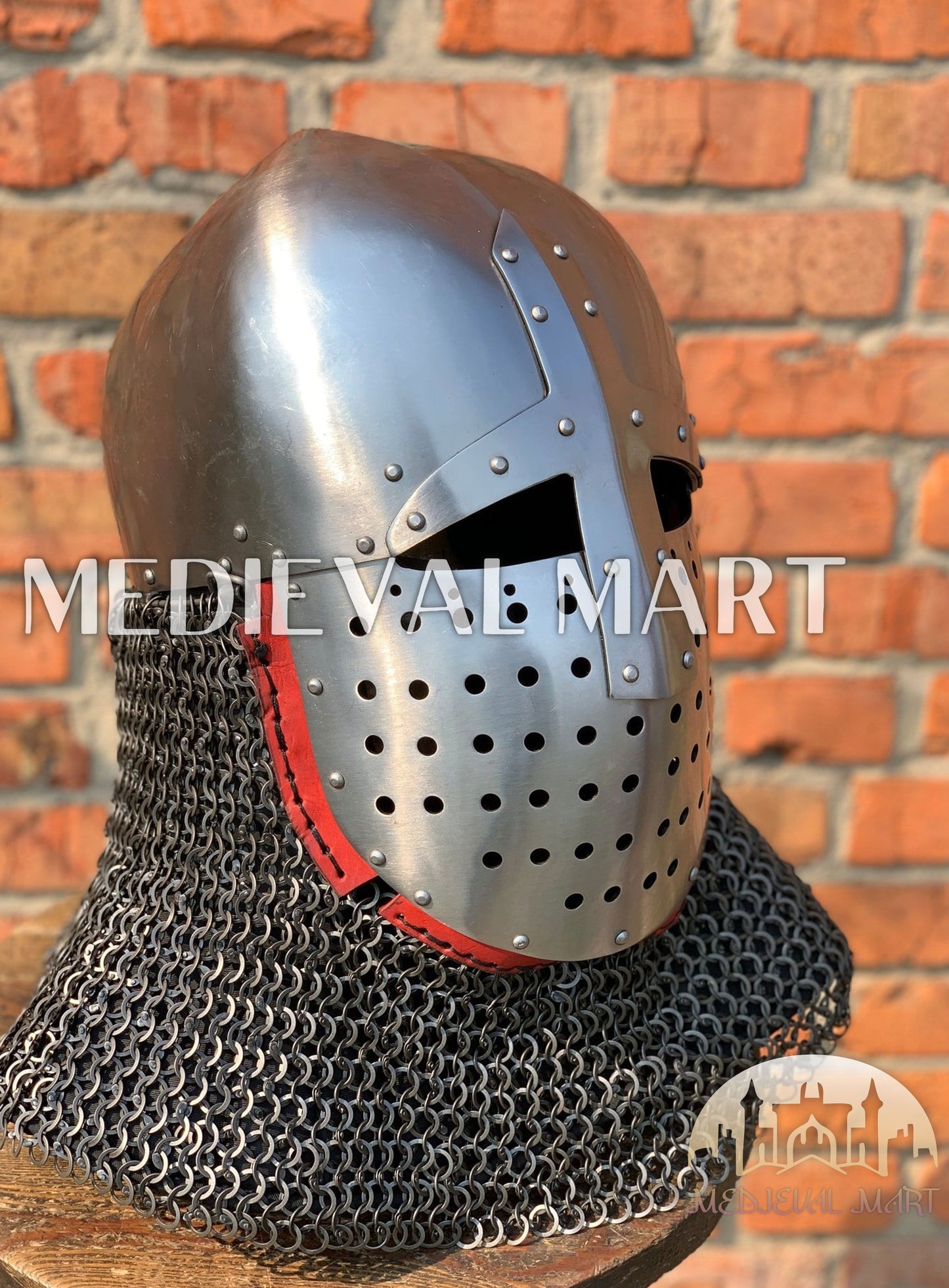 MEDIEVALMART 14th-Century Limited Collection "Wolf Ribs" & "Norman" Bacinet Helmet