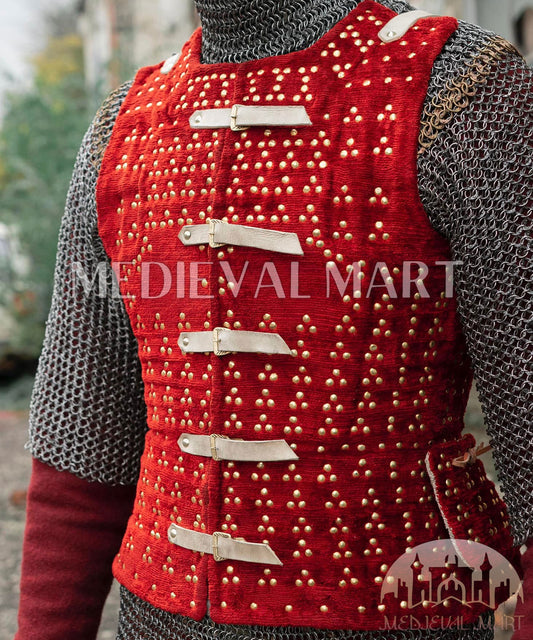 MEDIEVALMART Combo Edition Renaissance PREMIUM Red "MOAB" Brigandine Jacket Armor W/H Revated Chainmail Shirt Gift For Ren-Fairs Him or Her