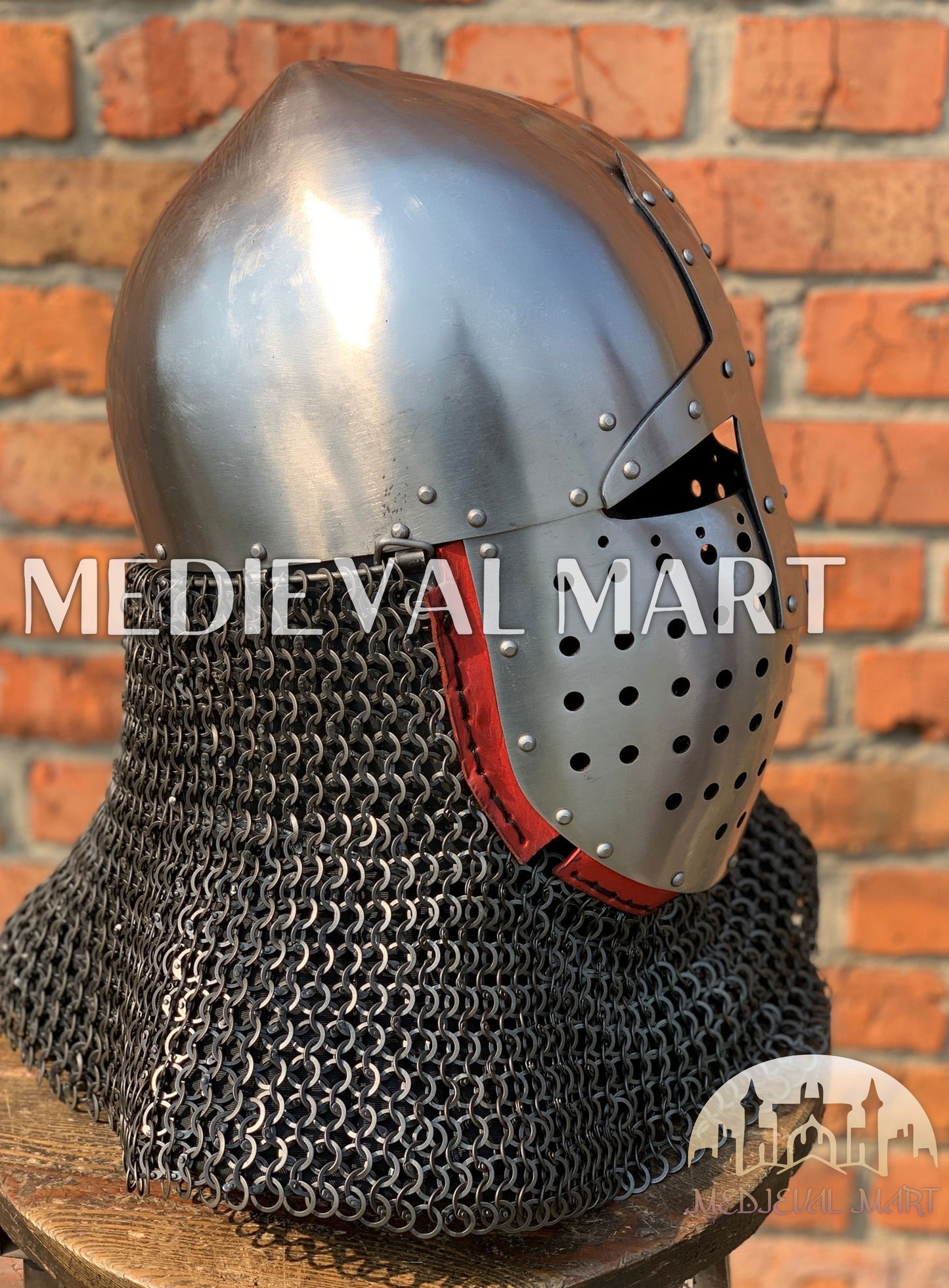 MEDIEVALMART 14th-Century Limited Collection "Wolf Ribs" & "Norman" Bacinet Helmet