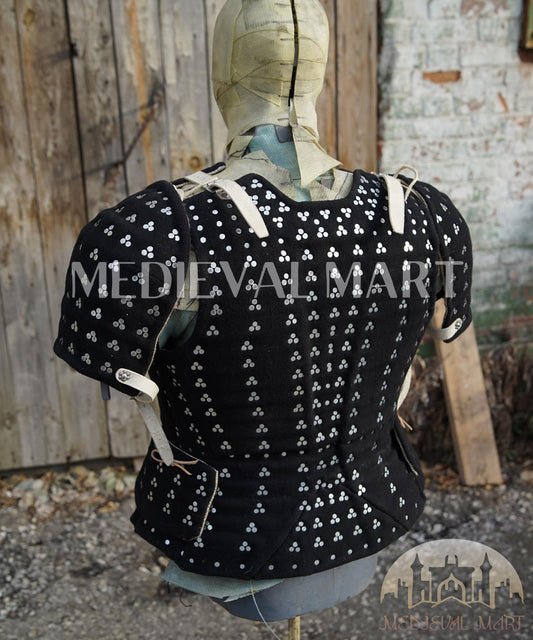 MEDIEVALMART Historical Renaissance PREMIUM Black Brigandine Jacket Armor W/H Brigandine Spaulders Gift For Ren-Fairs, Gift for Him & Her