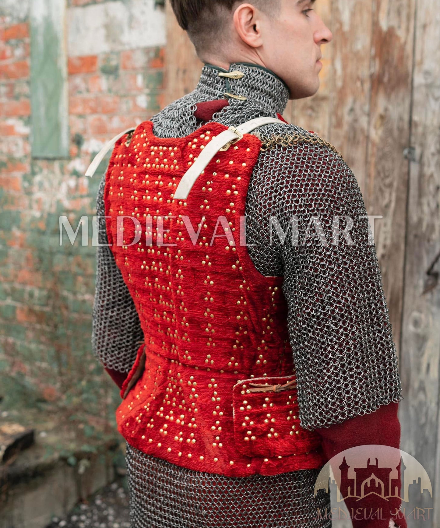 MEDIEVALMART Combo Edition Renaissance PREMIUM Red "MOAB" Brigandine Jacket Armor W/H Revated Chainmail Shirt Gift For Ren-Fairs Him or Her
