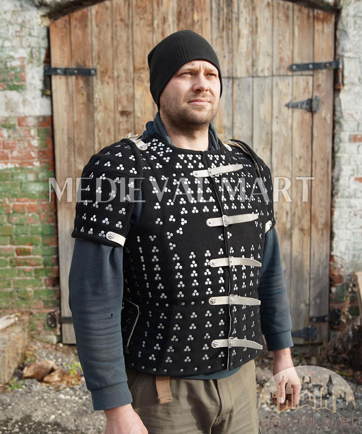 MEDIEVALMART Historical Renaissance PREMIUM Black Brigandine Jacket Armor W/H Brigandine Spaulders Gift For Ren-Fairs, Gift for Him & Her