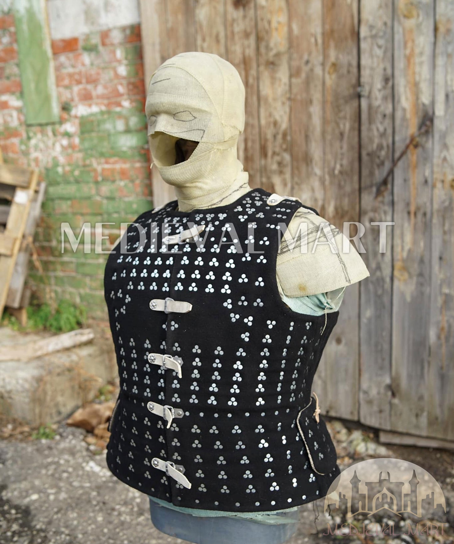 MEDIEVALMART Historical Renaissance PREMIUM Black Brigandine Jacket Armor W/H Brigandine Spaulders Gift For Ren-Fairs, Gift for Him & Her