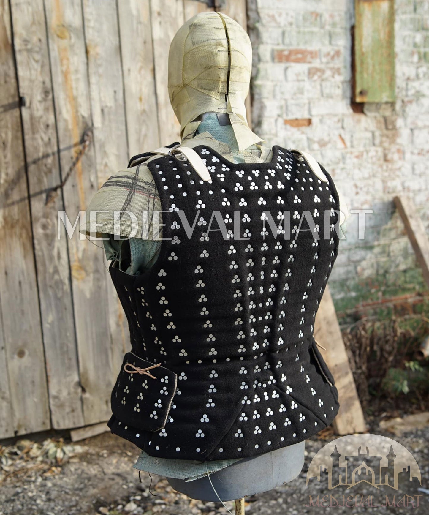 MEDIEVALMART Historical Renaissance PREMIUM Black Brigandine Jacket Armor W/H Brigandine Spaulders Gift For Ren-Fairs, Gift for Him & Her