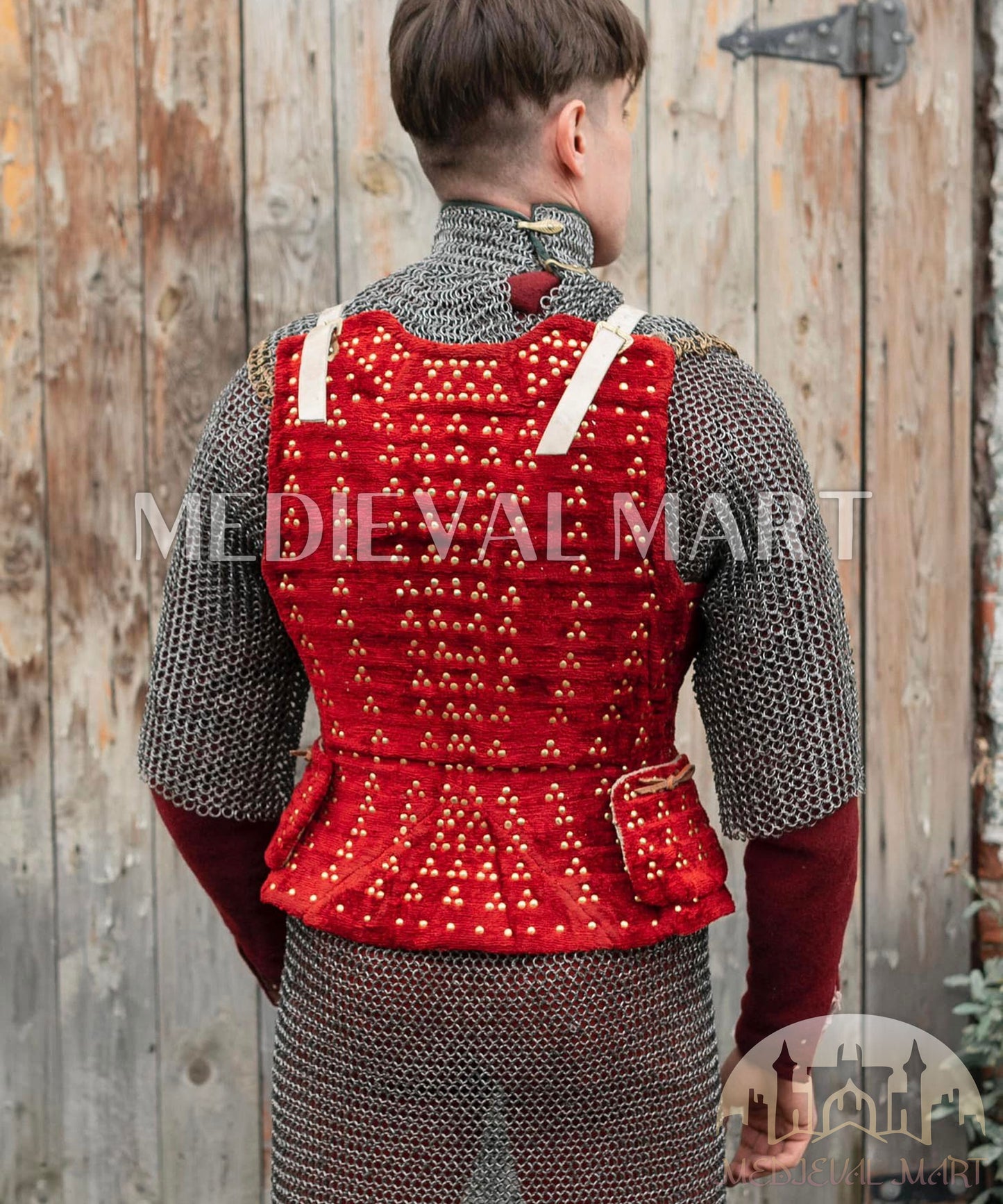MEDIEVALMART Combo Edition Renaissance PREMIUM Red "MOAB" Brigandine Jacket Armor W/H Revated Chainmail Shirt Gift For Ren-Fairs Him or Her