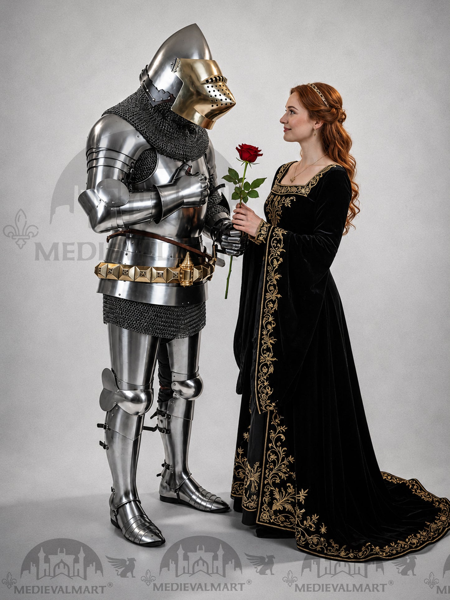 MEDIEVALMART Historical Knight Full Body Steel Armor Suit W/H Hundsgugel Helmet, Cuirass Stop Rib or Brass Touch