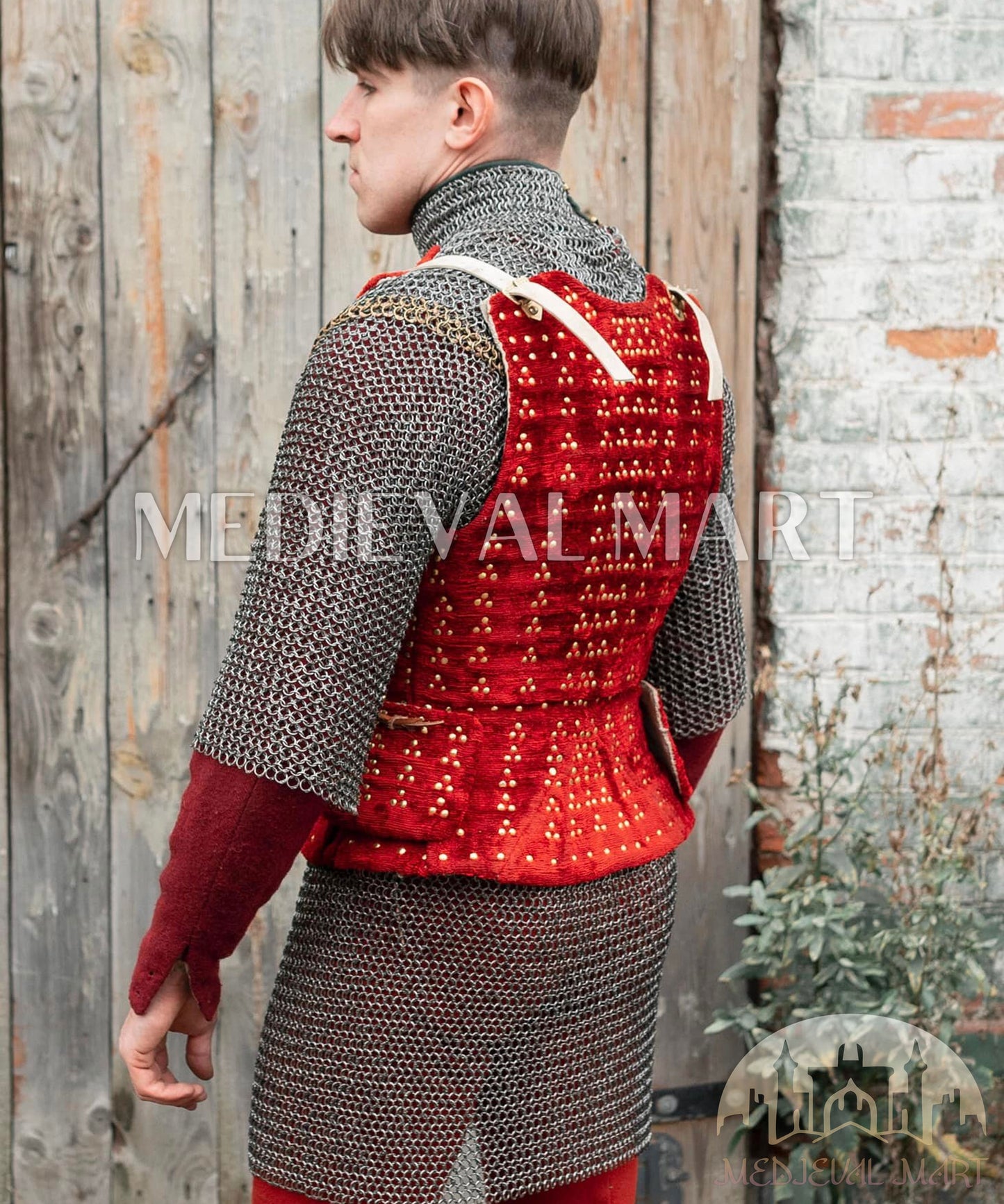 MEDIEVALMART Combo Edition Renaissance PREMIUM Red "MOAB" Brigandine Jacket Armor W/H Revated Chainmail Shirt Gift For Ren-Fairs Him or Her