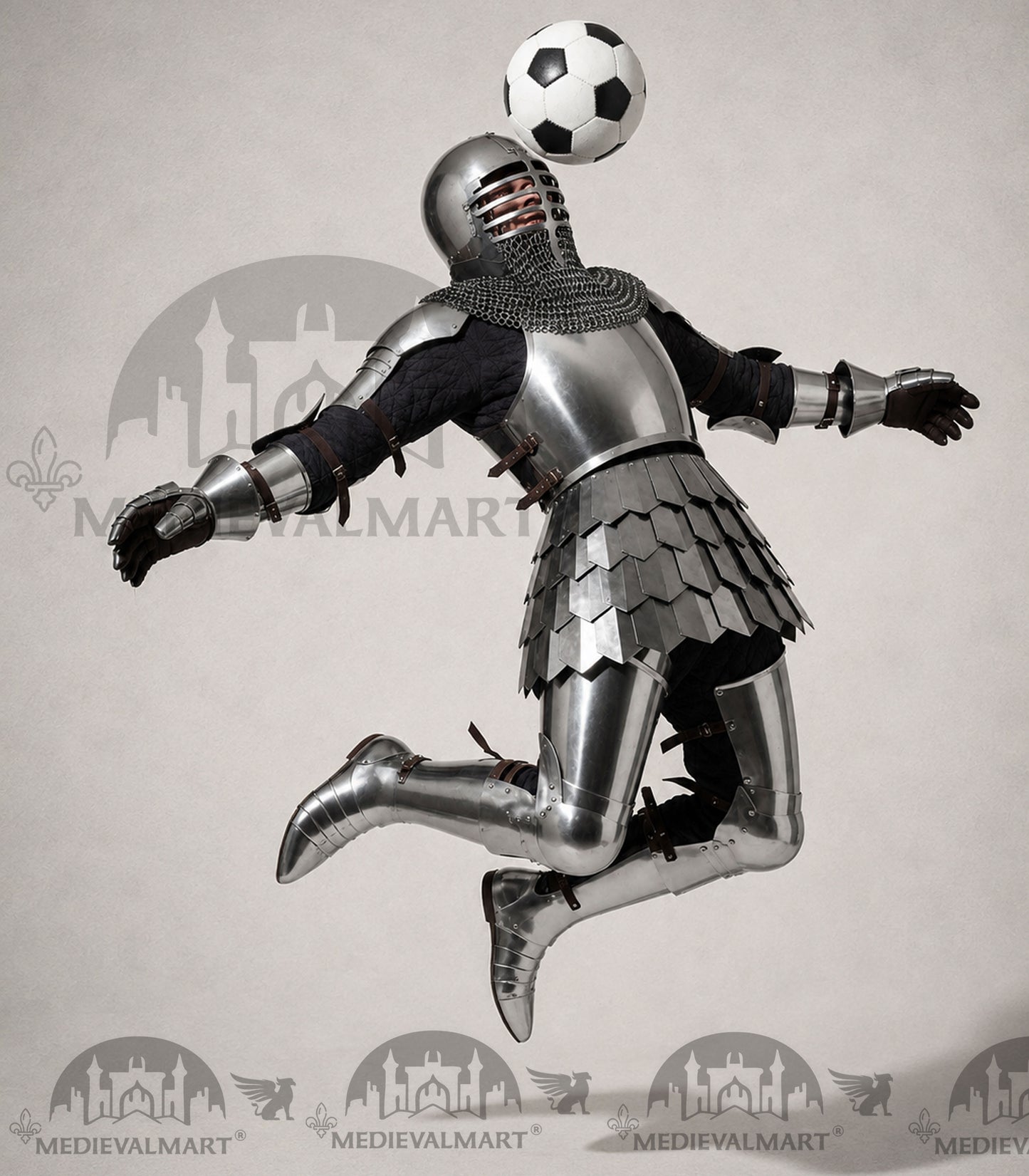 MEDIEVALMART 14th Century Knight Crusader-Era Transitional Plate Hybrid Armor W/H Wolf Ribs Bacinet & Pole Arms Hammer