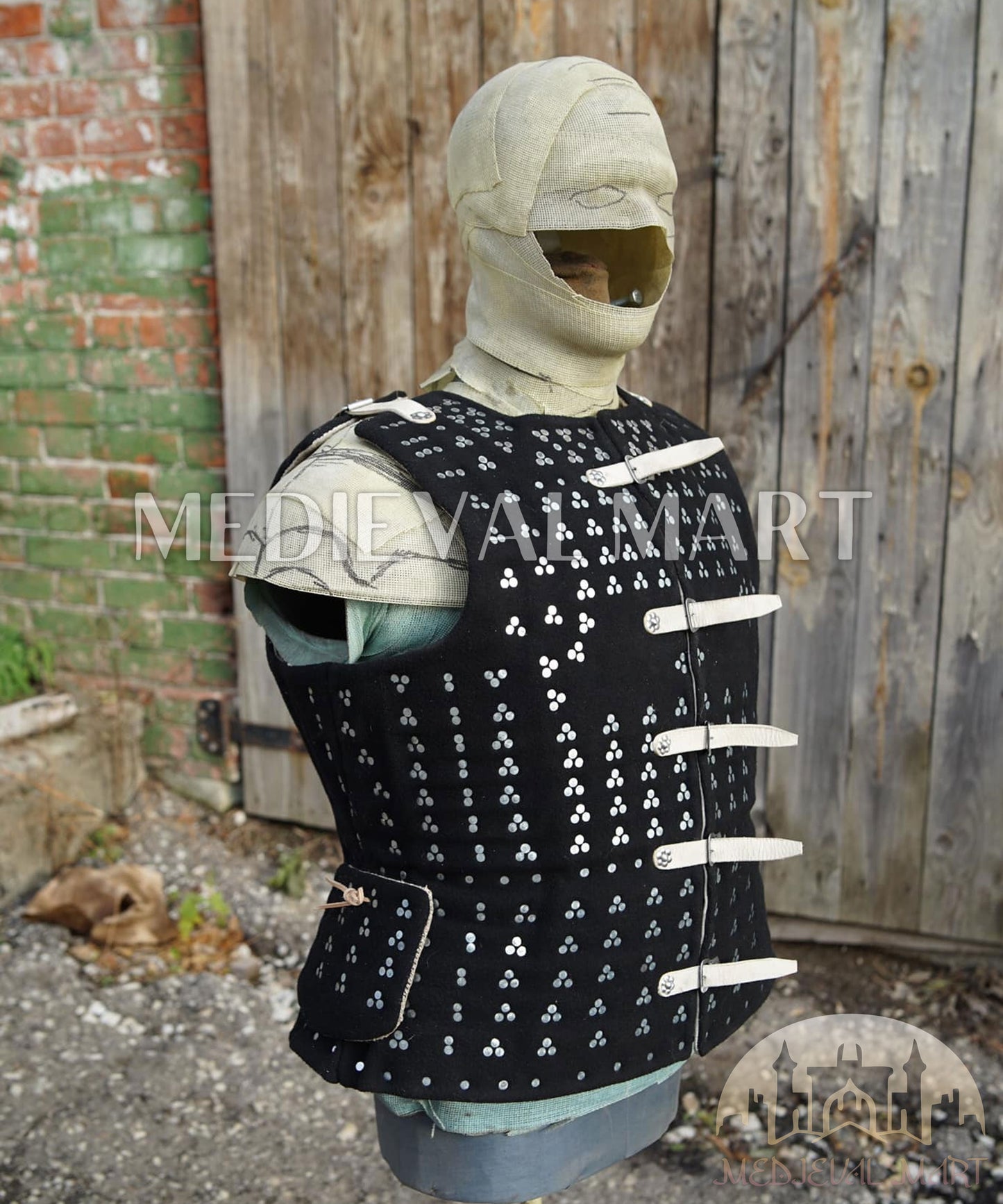 MEDIEVALMART Historical Renaissance PREMIUM Black Brigandine Jacket Armor W/H Brigandine Spaulders Gift For Ren-Fairs, Gift for Him & Her
