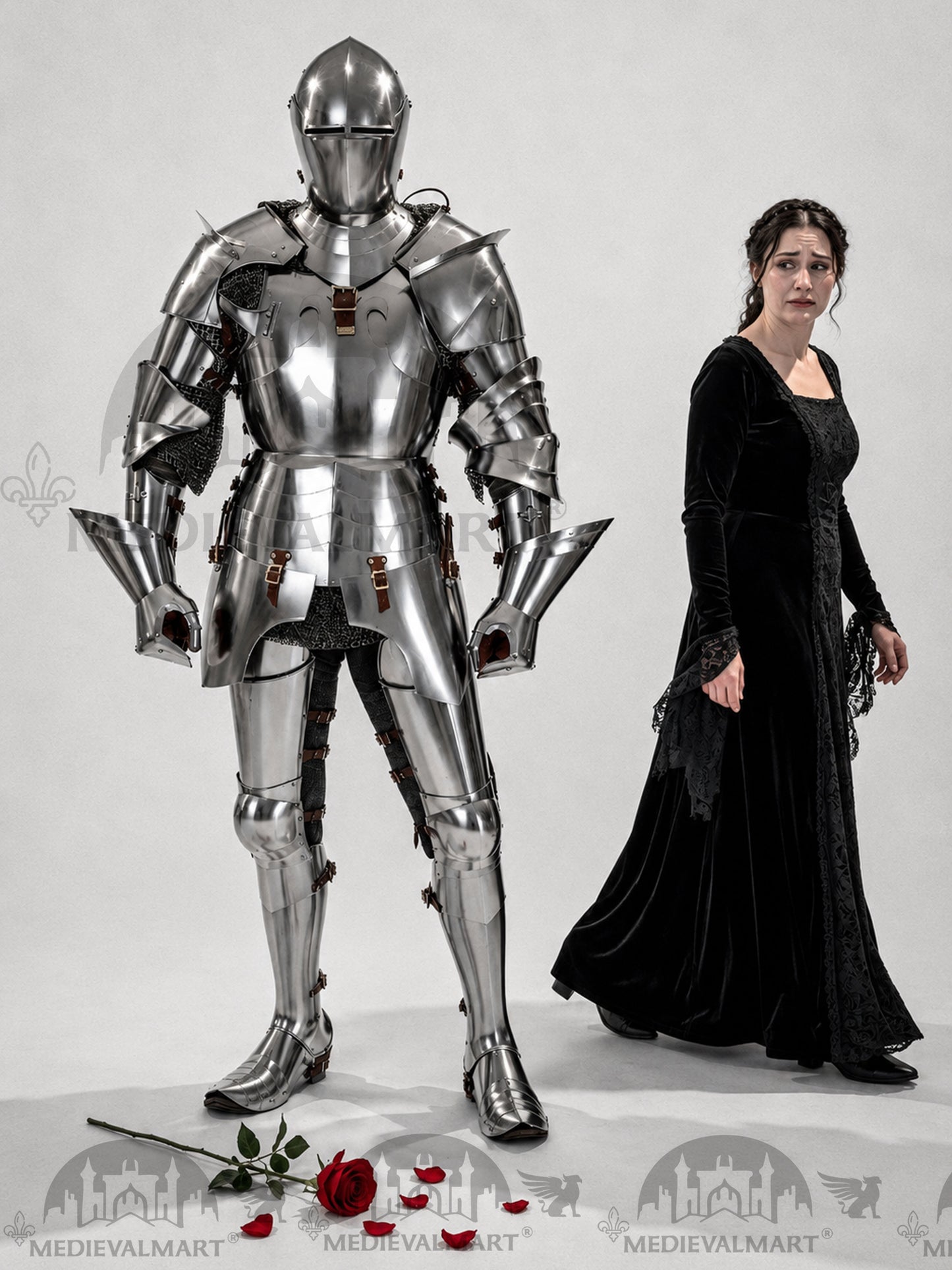 MEDIEVALMART 14th-Cen European English Hardend Steel Plate Armor Buff Polish W/H Houndskull Closed Bascinet