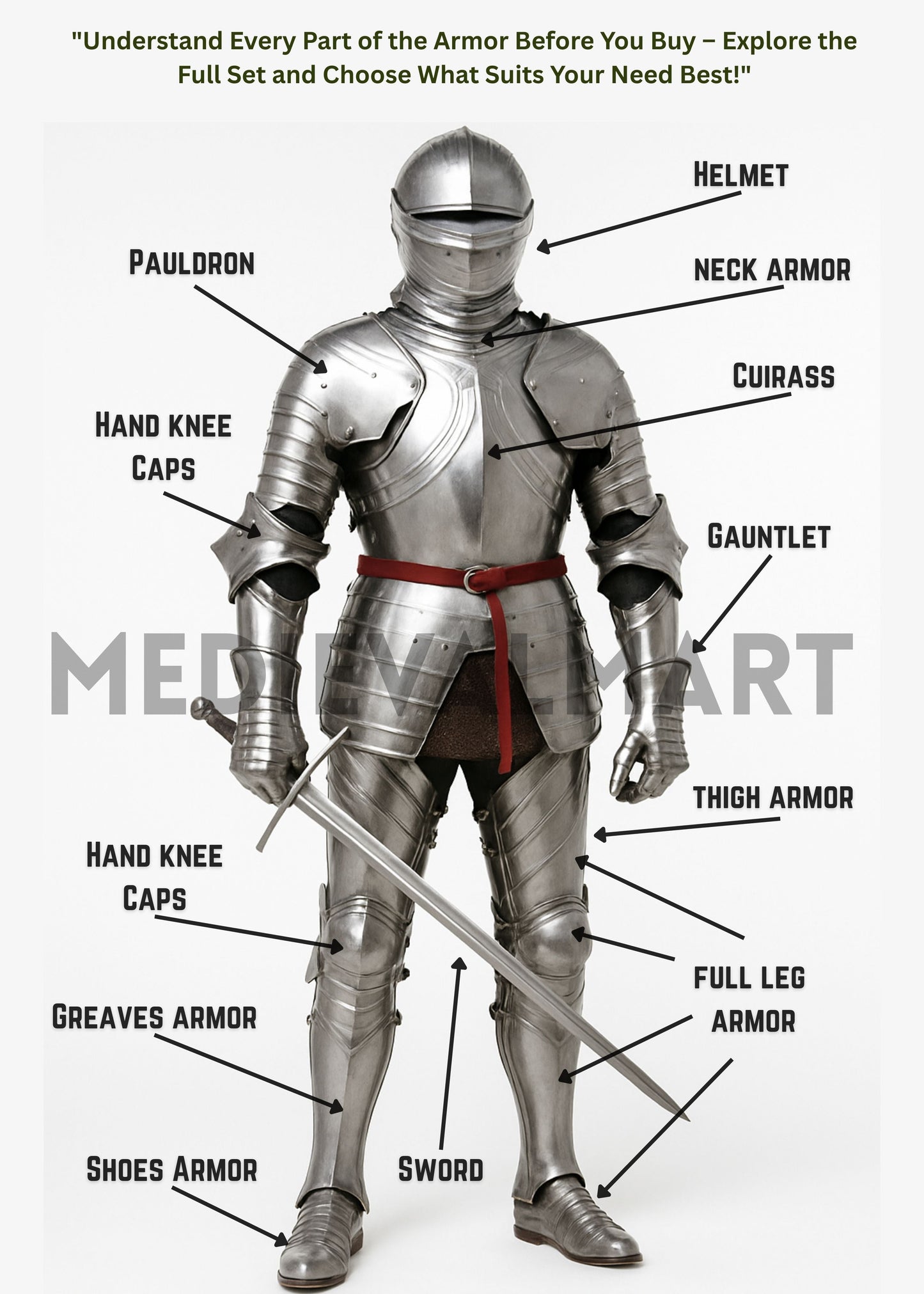 MEDIEVALMART 14th Century Combat Full set of Buhurt Armor Suit W/H Klappvisor Bascinet & Sword