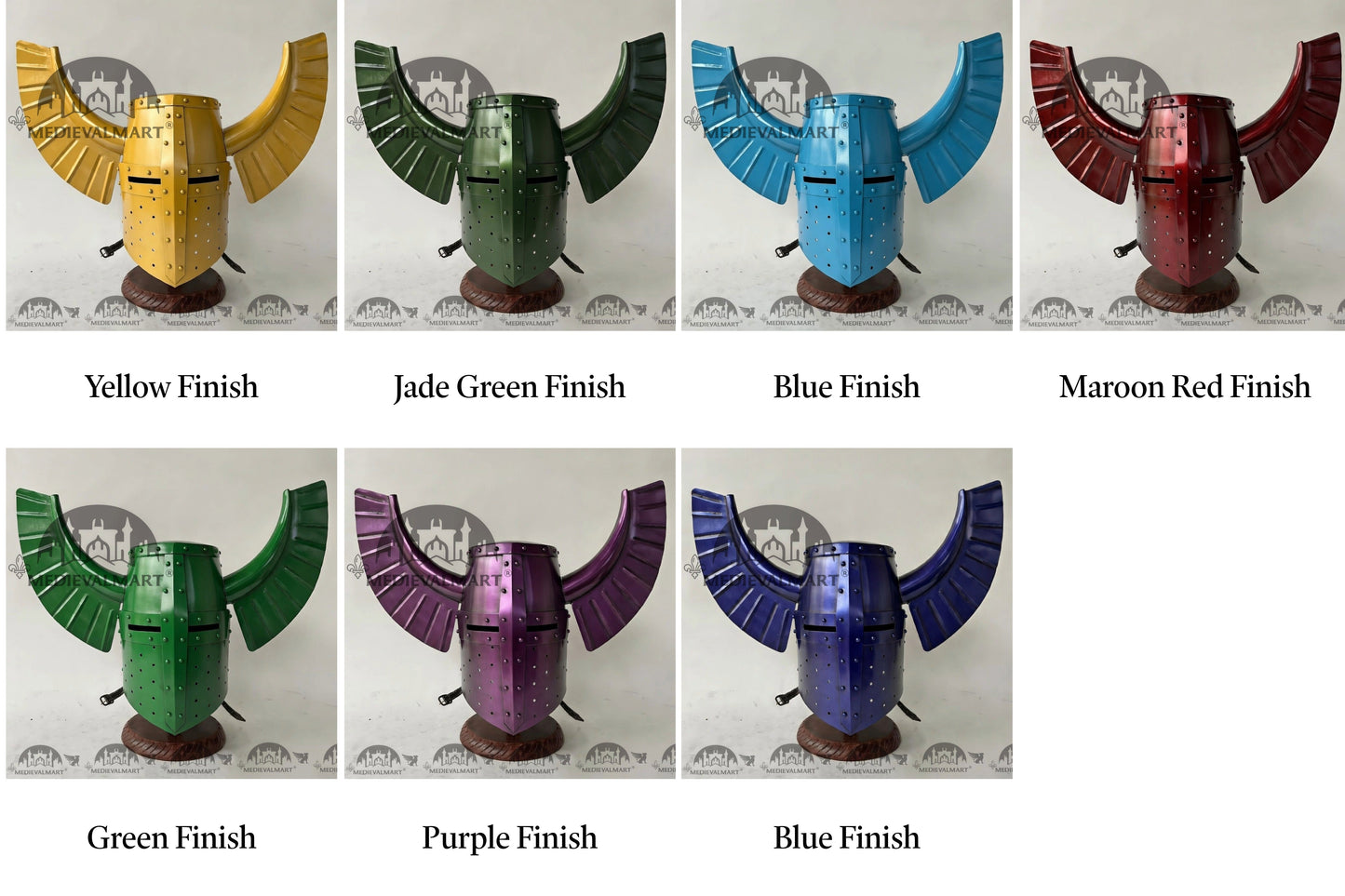 MEDIEVALMART Medieval Templar Warrior Teutonic Aqua Blue Finish Wing Helmet with Free Stand