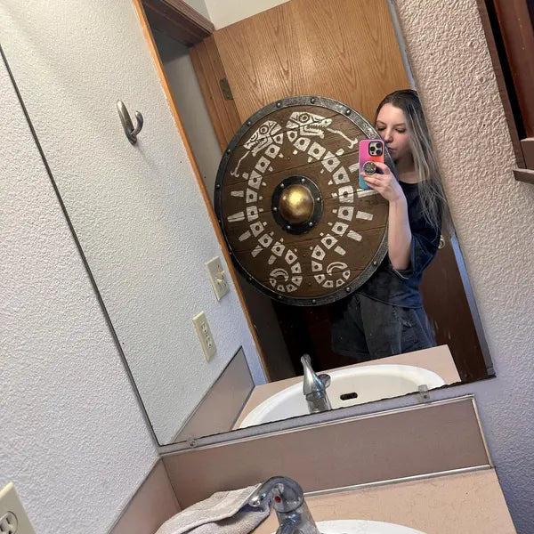 MEDIEVALMART Viking's Valhalla Zelda Demon’s Traveler's Battleworn Viking Wooden Shield | Gifts For Dad