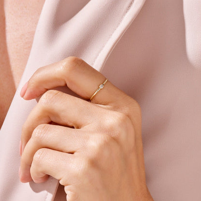 MADELYN MINIMALIST 14k Solid Gold Dainty Baguette Solitaire Promise Ring | Gift For Her Birthday
