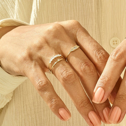 MADELYN MINIMALIST 14k Solid Gold Dainty Baguette Solitaire Promise Ring | Gift For Her Birthday
