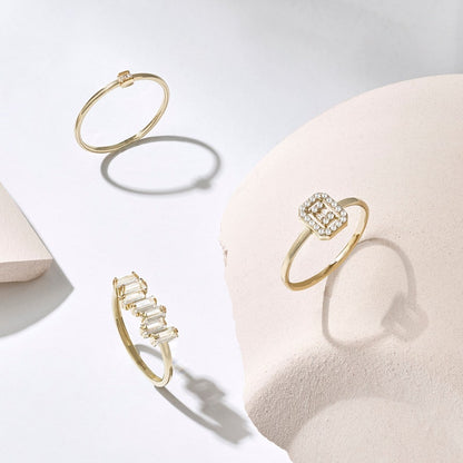 MADELYN MINIMALIST 14k Solid Gold Dainty Baguette Solitaire Promise Ring | Gift For Her Birthday