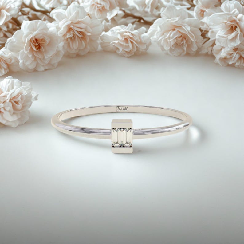 MADELYN MINIMALIST 14k Solid Gold Dainty Baguette Solitaire Promise Ring | Gift For Her Birthday