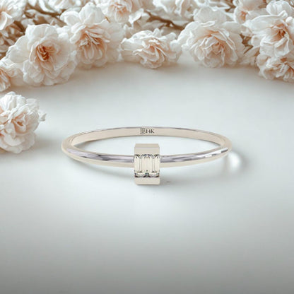 MADELYN MINIMALIST 14k Solid Gold Dainty Baguette Solitaire Promise Ring | Gift For Her Birthday