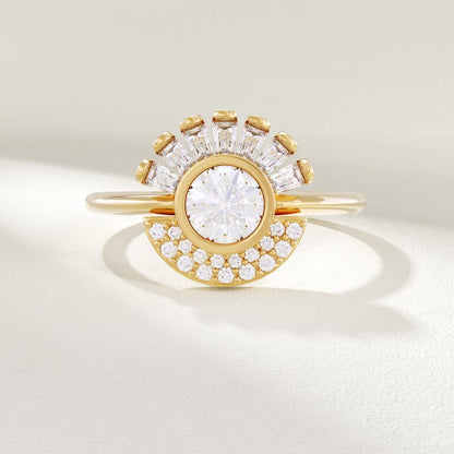 MADELYN MINIMALIST 14k Solid Gold Halo Bezel Sun Engagement Ring | Gift For Mom, Her