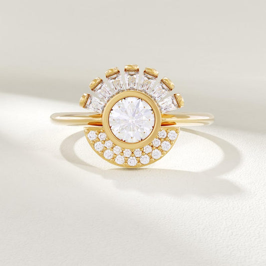 MADELYN MINIMALIST 14k Solid Gold Halo Bezel Sun Engagement Ring | Gift For Mom, Her