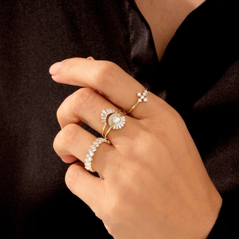 MADELYN MINIMALIST 14k Solid Gold Halo Bezel Sun Engagement Ring | Gift For Mom, Her