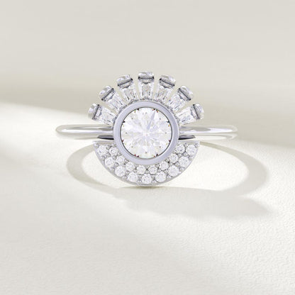 MADELYN MINIMALIST 14k Solid Gold Halo Bezel Sun Engagement Ring | Gift For Mom, Her