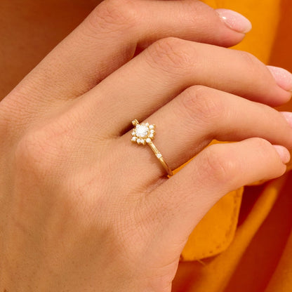 MADELYN MINIMALIST 14k Solid Gold Cluster Moissanite Engagement Ring | Gift For Anniversary