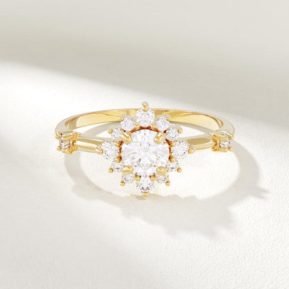 MADELYN MINIMALIST 14k Solid Gold Cluster Moissanite Engagement Ring | Gift For Anniversary