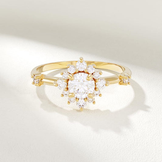 MADELYN MINIMALIST 14k Solid Gold Cluster Moissanite Engagement Ring | Gift For Anniversary