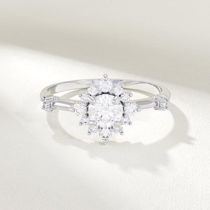 MADELYN MINIMALIST 14k Solid Gold Cluster Moissanite Engagement Ring | Gift For Anniversary