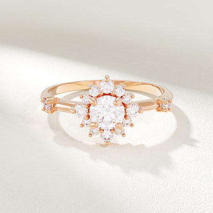 MADELYN MINIMALIST 14k Solid Gold Cluster Moissanite Engagement Ring | Gift For Anniversary