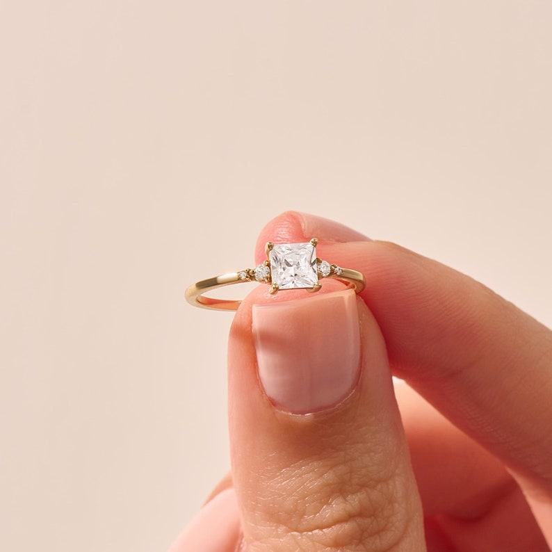 MADELYN MINIMALIST 14k Solid Gold Princess Cut Moissanite Engagement Ring for Women | Gift For Her