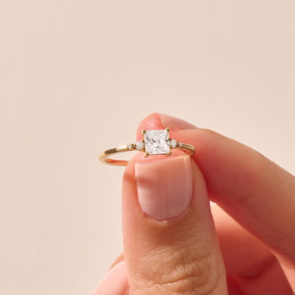 MADELYN MINIMALIST 14k Solid Gold Princess Cut Moissanite Engagement Ring for Women | Gift For Her