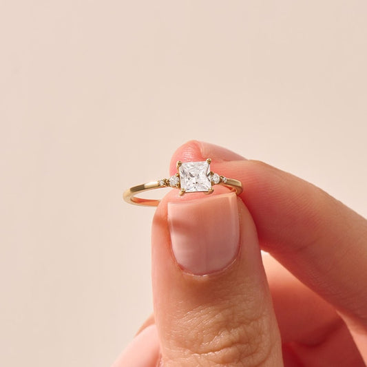 MADELYN MINIMALIST 14k Solid Gold Princess Cut Moissanite Engagement Ring for Women | Gift For Her