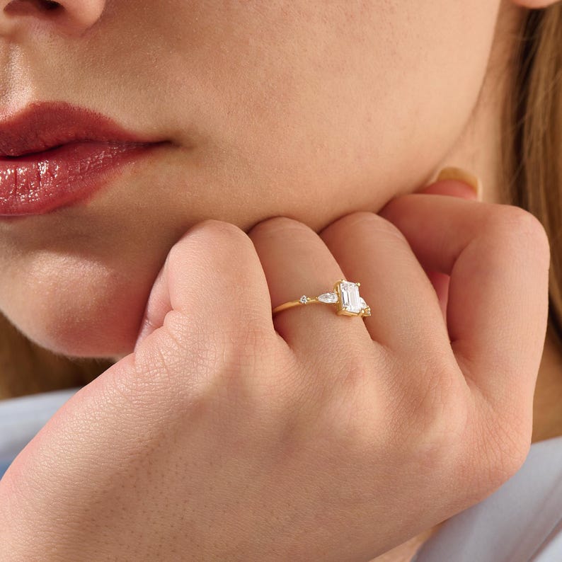 MADELYN MINIMALIST 14k Solid Gold Minimalist Baguette Engagement CZ Ring | Gift for Her Birthday