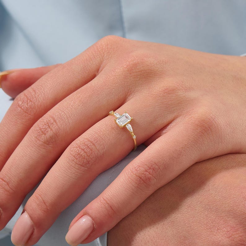 MADELYN MINIMALIST 14k Solid Gold Minimalist Baguette Engagement CZ Ring | Gift for Her Birthday