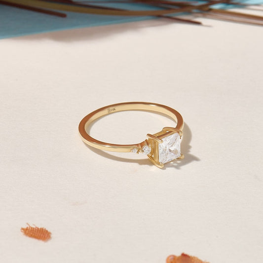 MADELYN MINIMALIST 14k Solid Gold Princess Cut Moissanite Engagement Ring for Women | Gift For Her