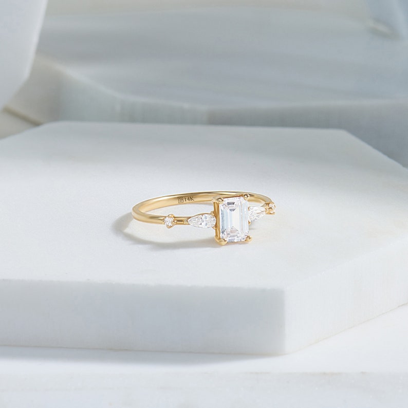 MADELYN MINIMALIST 14k Solid Gold Minimalist Baguette Engagement CZ Ring | Gift for Her Birthday