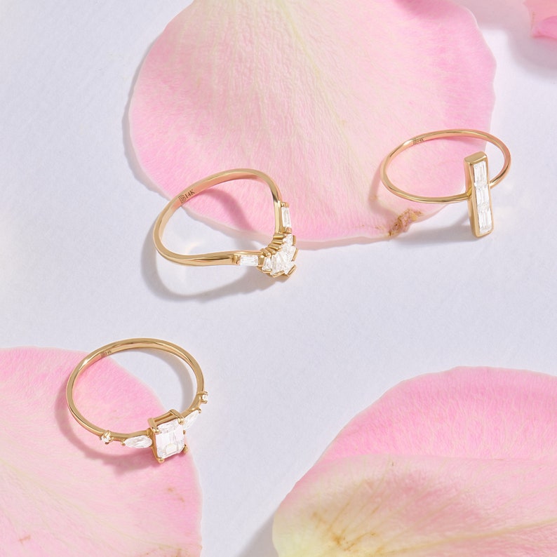 MADELYN MINIMALIST 14k Solid Gold Minimalist Baguette Engagement CZ Ring | Gift for Her Birthday