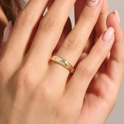 MADELYN MINIMALIST 14k Solid Gold Moissanite Engagement Emerald Cut Solitaire Thick Ring | Gift for Wife, Mom