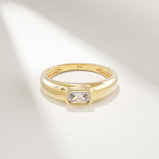 MADELYN MINIMALIST 14k Solid Gold Moissanite Engagement Emerald Cut Solitaire Thick Ring | Gift for Wife, Mom