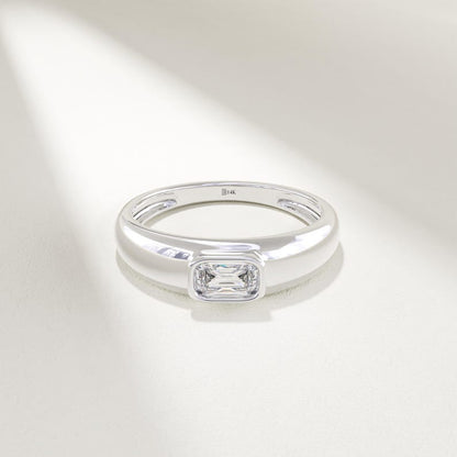 MADELYN MINIMALIST 14k Solid Gold Moissanite Engagement Emerald Cut Solitaire Thick Ring | Gift for Wife, Mom