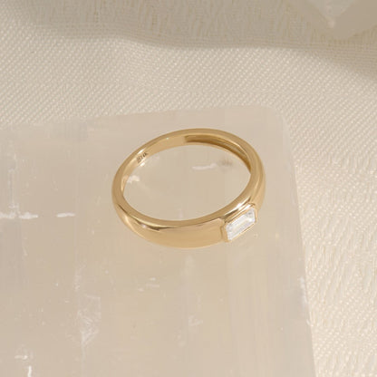 MADELYN MINIMALIST 14k Solid Gold Moissanite Engagement Emerald Cut Solitaire Thick Ring | Gift for Wife, Mom
