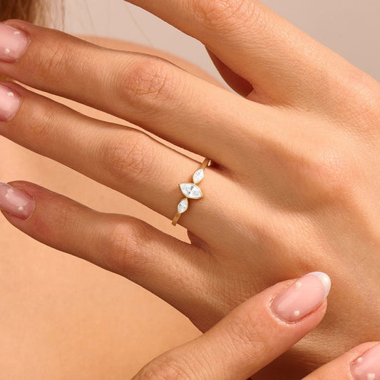 MADELYN MINIMALIST 14k Solid Gold Bezel Marquise Minimalist Proposal Ring for Women | Gift for Girlfriend, Wife