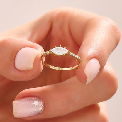 MADELYN MINIMALIST 14k Solid Gold Diamond Marquise Dainty Solitaire Ring | Gift for Girlfriend, Wife