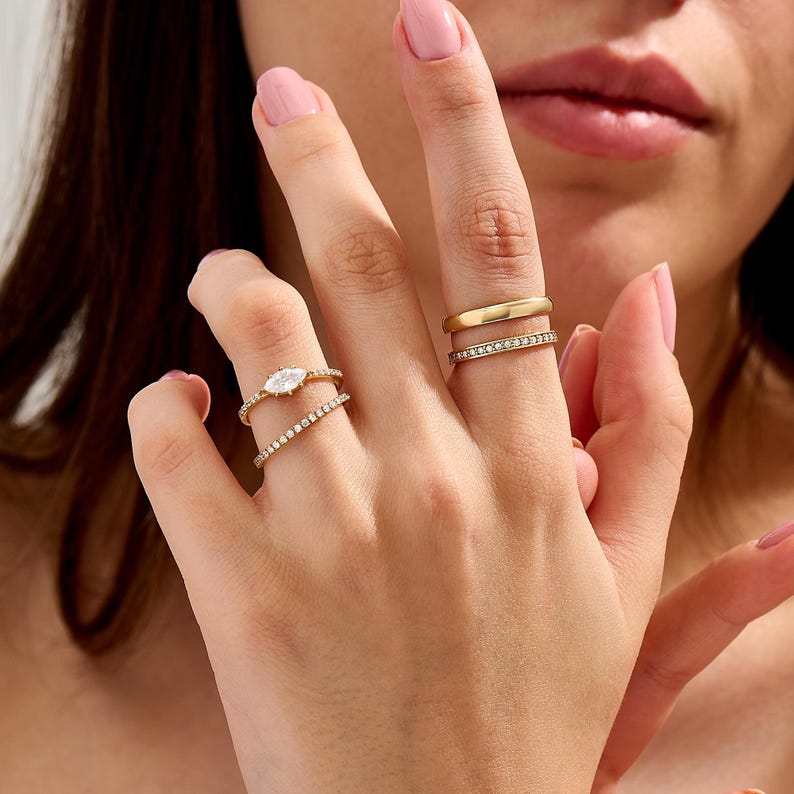 MADELYN MINIMALIST 14k Solid Gold Diamond Marquise Dainty Solitaire Ring | Gift for Girlfriend, Wife