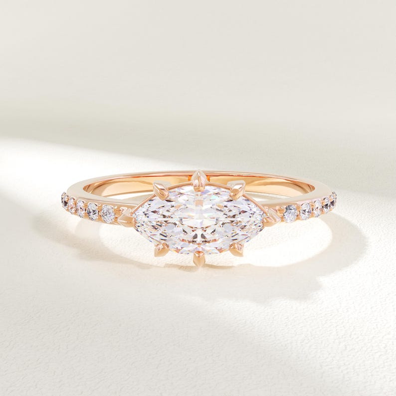 MADELYN MINIMALIST 14k Solid Gold Diamond Marquise Dainty Solitaire Ring | Gift for Girlfriend, Wife