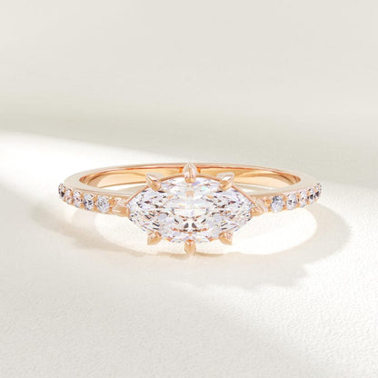 MADELYN MINIMALIST 14k Solid Gold Diamond Marquise Dainty Solitaire Ring | Gift for Girlfriend, Wife